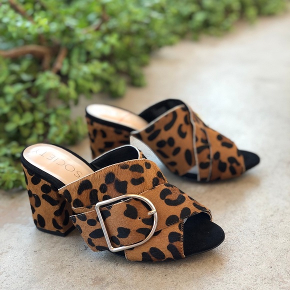 Sole Society Shoes - Sole Society Leopard Criss Cross Buckle Mules